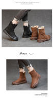 Botas de nieve gruesas integradas de cuero, botas de mujer de caña baja con suela gruesa, zapatos de mujer de terciopelo versátiles - details 7