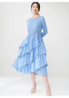 Vestido de primavera Miyake para mujer, aspecto sofisticado, cintura delgada, con bordes con volantes y mangas largas con elegancia. - details 12