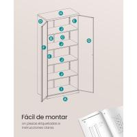Armario de Garaje de 5 Estantes con 2 Puertas, Armario de Oficina, 40 x 80 x 180 cm, 1 Cerradura, Estantes Ajustables, Gabinete de Metal, Gris Mate OMC015G01 - details 24