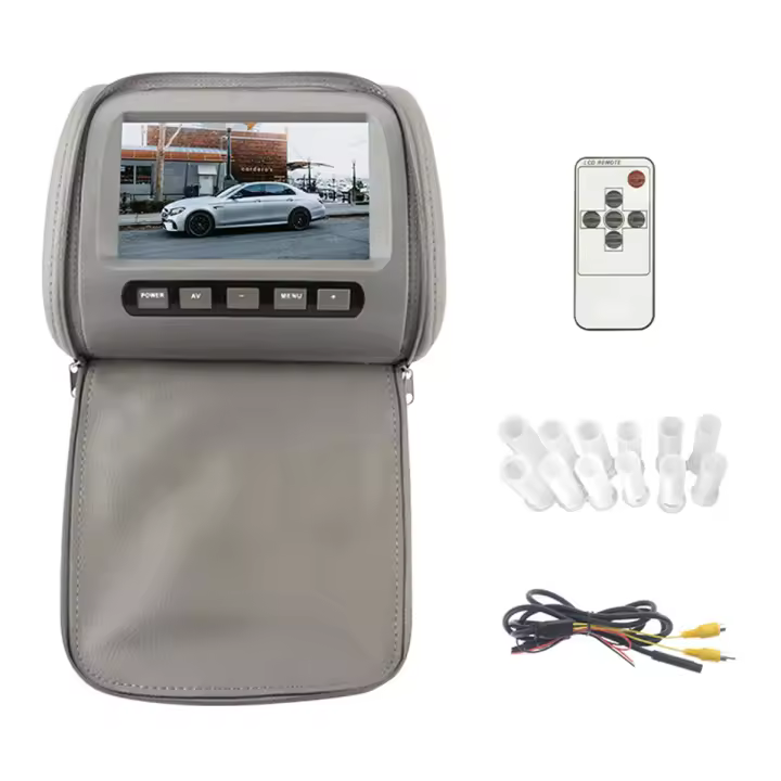 Monitor Universal para reposacabezas de coche, pantalla LED TFT de 7 pulgadas, almohada, ENTRADA AV, reposacabezas trasero, vídeo, pantalla AV (con cremallera) - 1