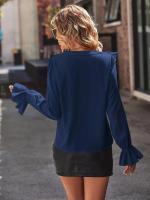 Camisa elegante de oficina para mujer, Top de manga larga con cuello en V y un solo pecho, color rojo y rosa, 2024 - details 14