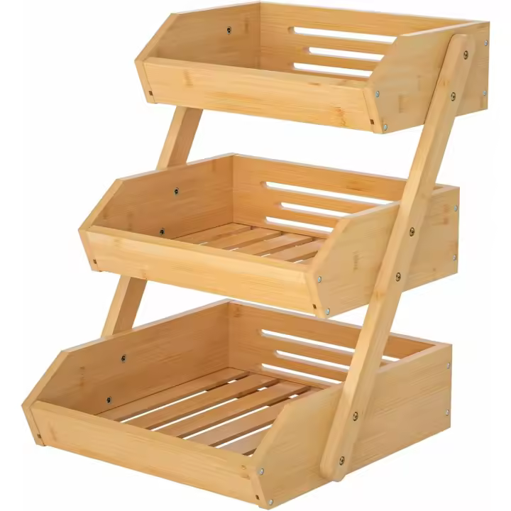 31,5x 30,5x 41cm Soporte de bambú para Cesta de Frutas de 3 Niveles Canasta de Frutas Soporte de Almacenamiento de Pan y Verduras para encimera de Cocina Color natural - 1