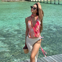 BUNO-Camiseta sin mangas con cuello en V para mujer, Top Sexy con cuello Halter, Rosa francés, moda Irregular, diseño fino, novedad de verano - details 11