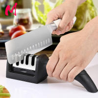 Afilador de cuchillos de 4 segmentos para cocina, piedra de afilar negra multifuncional de mano, tres usos - details 0