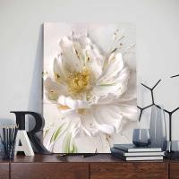 Pintura al óleo blanca enmarcada, lienzo de flores, imagen impresa, póster minimalista, decoración artística de pared para sala de estar - details 3