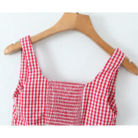 Top corto de algodón de verano 2025 con botones delanteros, camiseta sin mangas a cuadros negros y rojos para mujer - details 18