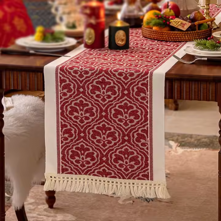 Camino de mesa de estilo étnico INS Jacquard con borla, cubierta de mesa Vintage, mantel grueso Retro, decoración de mesa - 1