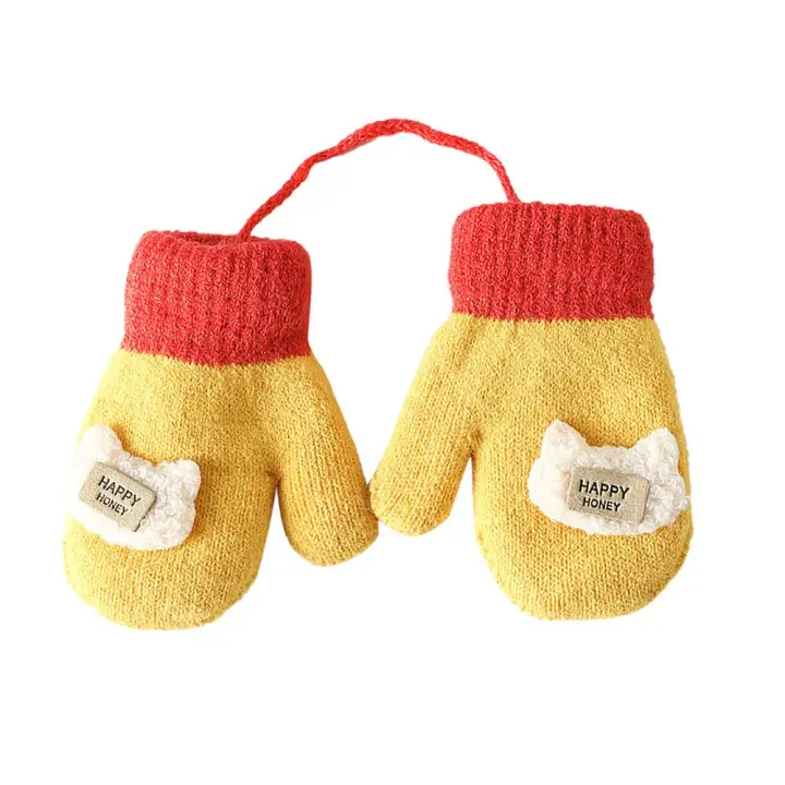 Manoplas cálidas y gruesas para niños y niñas, guantes de punto con dibujos animados, bonitos - 1