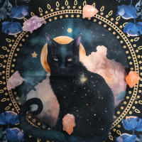 Gato místico Luna wer, tela de lectura extendida, estera de Tarot botánico, decoración central de cabaña de altar de bruja - details 1