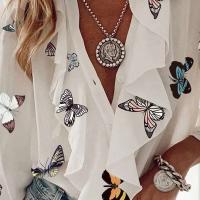 Tops cortos de verano y otoño, camisas, canalé y botones para mujer, camisa informal de manga larga con cuello en V para adultos - details 4