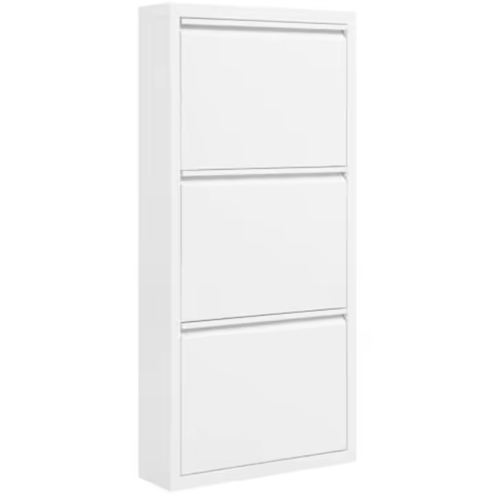 3 Cajones Abatibles Mueble Recibidor Organizador para Zapatos Estrecho Metal Ahorro Espacio Blanco 50x15x106 cm - 1