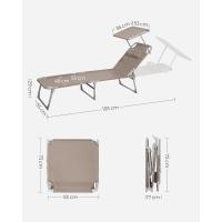 Silla de Sentado al Aire Libre Ajustable Plegable, 193 x 53 x 29 cm, Capacidad de 150 kg, con Parasol, reposacabezas, Respaldo - details 47