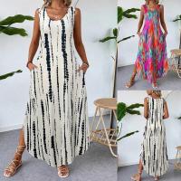 Vestido chaleco adelgazante con abertura sin mangas estampado a la moda de verano 2025 para mujer - details 0