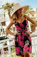 Vestido de cintura con tirantes estampado con cuello en V novedad de verano 2025 para mujer - details 4
