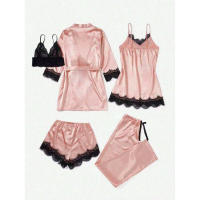 Conjunto de pijama de seda para mujer, 5 piezas, lencería sexy, camisola y pantalones, ropa interior para dormir en casa - details 11