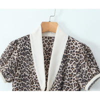 Vestido Mini de Verano con Estampado de Leopardo Manga Abullonada, Cuello en V, Lazo, Moda para Mujeres 2025 - details 1
