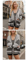 Cárdigan informal suelto de manga larga para mujer, suéter con frente abierto y bloques de color sólido, cubierta de punto ligera, chaqueta en capas para primavera y otoño - details 7