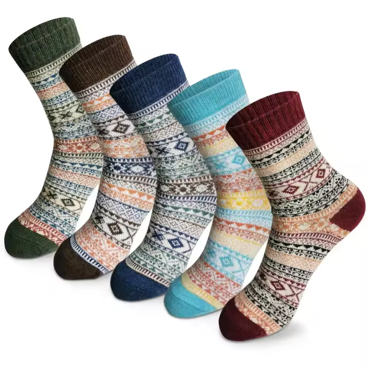 Calcetines de lana gruesa para mujer, medias de algodón con patrón Vintage, Multicolor, 5 pares - 1