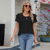 Tops elegantes de Color sólido para mujer, blusa holgada de manga corta, nueva camisa de gasa con cuello redondo para mujer - details 11