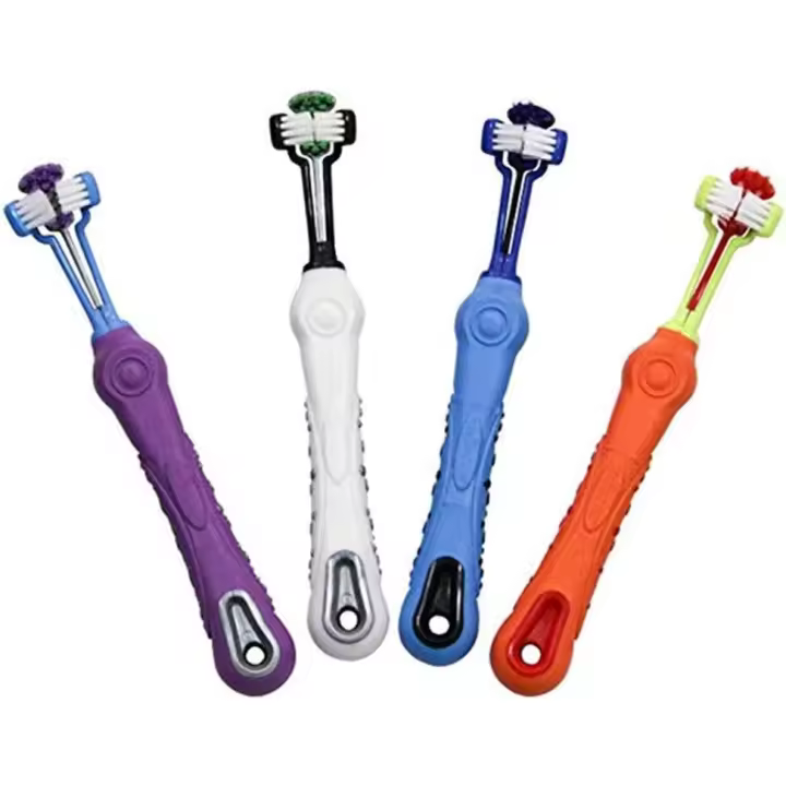 Cepillo de dientes para mascotas de 3 lados, cepillo de dientes para perros, elimina el mal aliento, limpieza del sarro, cuidado Dental de la boca para mascotas, limpieza de la boca para gatos (4 unidades) - 1