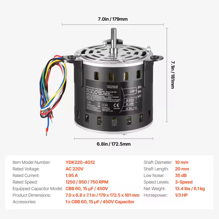 Motor de ventilador de horno SucceBuy, 220 V, rotación CCW, incluye condensador CBB60 - 1