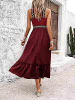 Vestido casual de verano sin mangas para mujer, sin espalda, bohemio, con abertura en la playa, negro - details 12