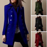 Abrigo de lana con cuello alto estilo militar para mujer Abrigo de mezcla de lana con doble botonadura - details 0