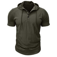 Hombres Deportes Fitness Casual al aire libre de manga corta camiseta con capucha Top Henley Shirt. - details 17