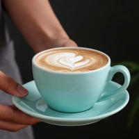 Taza De Café Cerámica Leeseph Con Taza Para European Modern Espresso Latte Mocha Cappuccino Barista Arte En Colores Azul Cielo Azul Lago Blanco Negro - details 3
