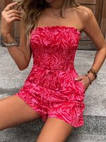 Monos de tubo sin mangas para mujer, Vestido corto con estampado rojo S, Verano - details 5