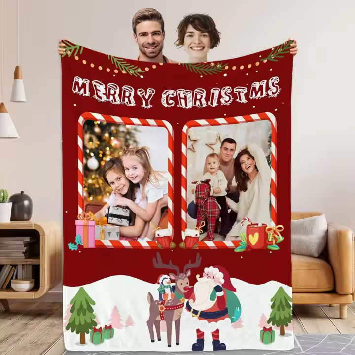 Manta personalizada con foto Feliz Navidad Collage Fotos Fotos manta personalizada para familia mamá papá niños esposa amada - 1