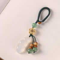 Calcedonia original suerte suerte frijol verde llave de coche colgante ágata jade hombres y mujeres literario y creativo bolsa cadena - details 4