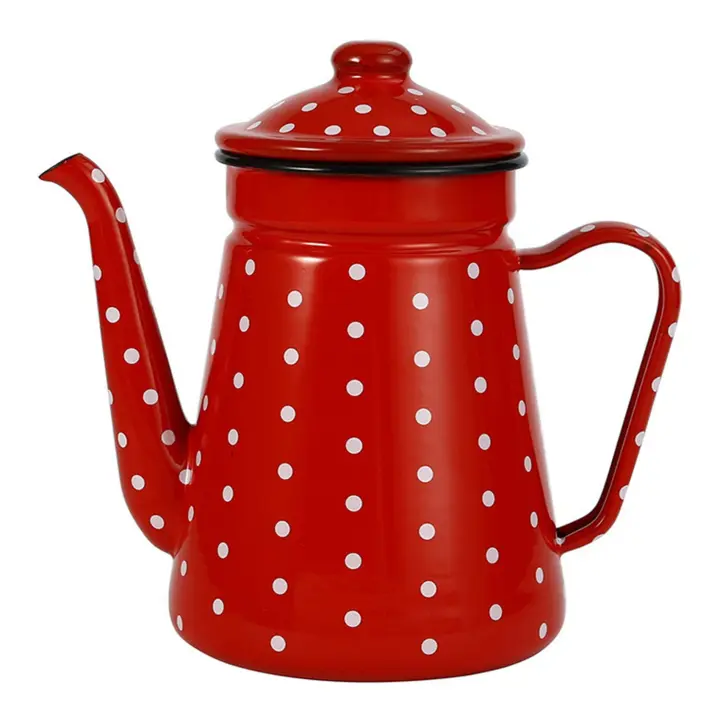 Cafetera de esmalte de 1,2 L, jarra de agua con leche, tetera Barista, hervidor para estufa de Gas y cocina de inducción A - 1