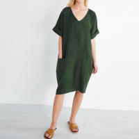 Y verano temperamento europeo americano ropa de mujer Collage manga corta cuello en V vestido de una línea - details 18