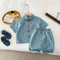 Trajes de mezclilla para niños y niñas, Top de manga corta azul y pantalones cortos, ropa de moda de verano - details 3