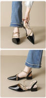 Sandalias de verano para mujer con tacón grueso, punta puntiaguda y remaches en color nude. - details 5