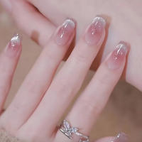 Uñas Postizas De Ballet Francés Minimalista Sonrisa Gato Cortas 24 Piezas + 1 Pegamento + 1 Linterna De Uñas Material Resina - details 0