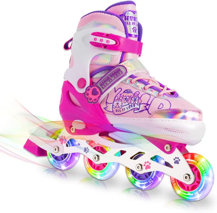 línea,4 tamaños Ajustables con Ruedas Que Brillan en la Oscuridad,Patines en línea para niños para Uso en Interiores y Exteriores - 1