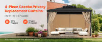 SucceBuy Cortinas impermeables para cenador para exteriores, 10' x 10', paredes laterales de privacidad de 4 paneles con cremalleras - details 0
