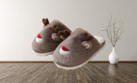 Navidad alce otoño e invierno zapatillas esponjosas, interior hogar antideslizante caliente algodón fregona. - details 2