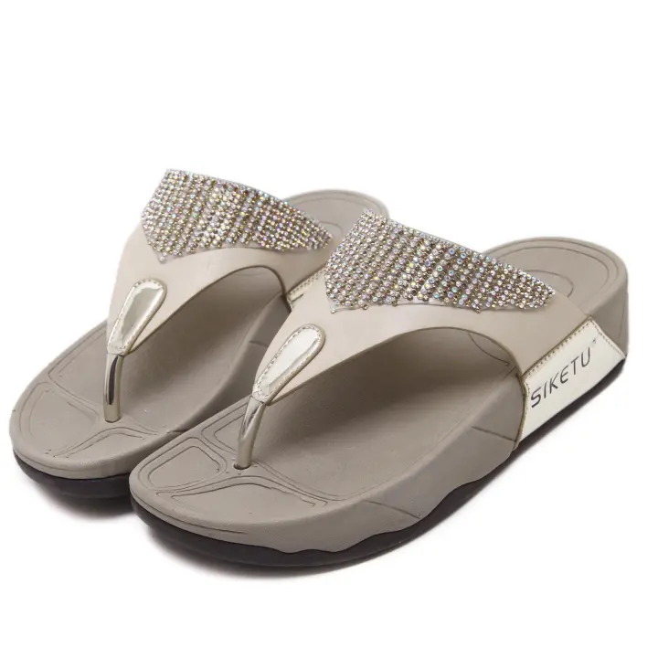 Chanclas de plataforma con diamantes de imitación, zapatos antideslizantes de moda con punta abierta, toboganes de playa al aire libre - 1
