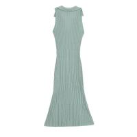 Vestido largo de punto con cuello en V Moda de verano para mujer Material de poliéster sin mangas - details 2