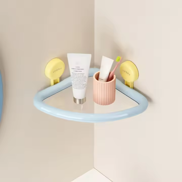 Estante triangular con ventosa de plástico, organizador de ducha sin perforaciones de Color dopamina, estante de almacenamiento de esquina drenable montado en la pared - 1
