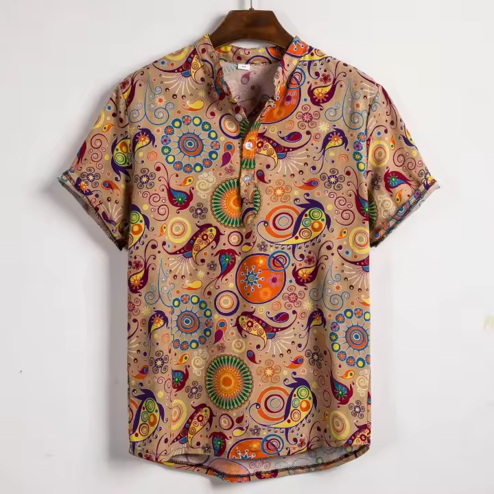 Camisa de manga corta con estampado floral para hombre, Camisa ajustada de gran tamaño con solapa, novedad de verano, 2019 - 1
