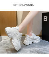 Zapatos blancos versátiles de suela gruesa que aumentan la altura, zapatos deportivos cómodos y transpirables. - details 4