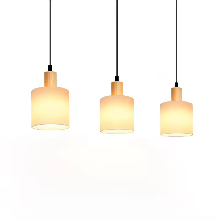 CBJKTX Lámpara colgante de madera blanca Diam.47cm E14 Pantalla de tela colgante rústica vintage para restaurante cocina sala de estar oficina - 1