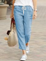 Pantalones Elegantes Para Mujer Diseño De Cordón Sencillo Y Moderno Color Sólido Cropped Cintura Elástica Suelta Casual Para Oficina Trousers Lady - details 7