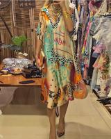 Vestido Midi Casual con Cuello en V Estampado de Leopardo para Mujeres Manga Corta Moda de Verano - details 12