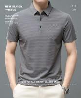 Polo de seda helada para hombre, camiseta de manga corta de malla transpirable de alta gama, ropa deportiva informal de color sólido de alta calidad - details 0