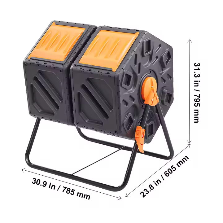 SucceBuy Contenedor de Compost de Doble Cámara, Vaso Giratorio con 2 Puertas Correderas, Estructura de Acero, Sin BPA para Jardín, Cocina y Patio - 1